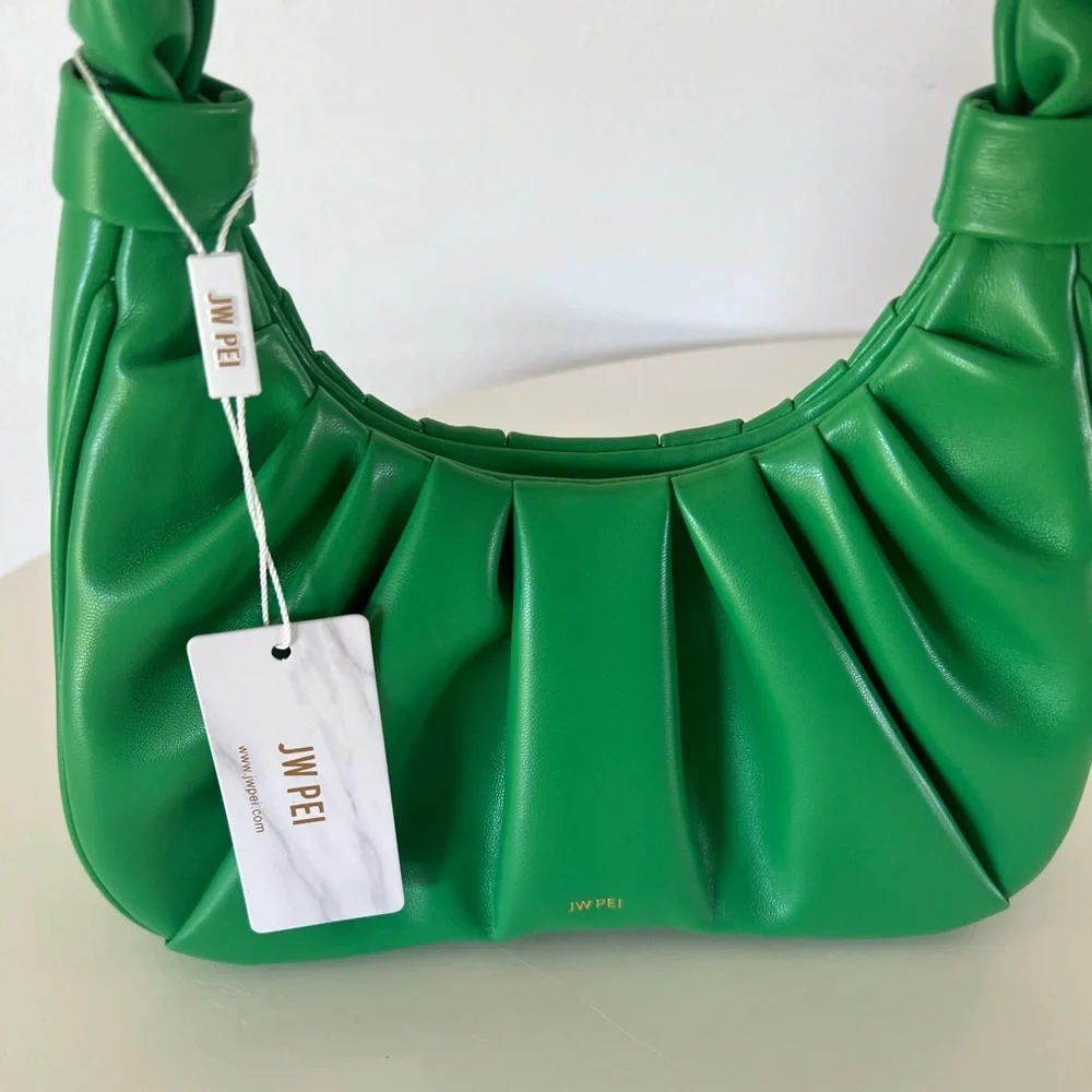 JW PEI Gabbi Ruched Hobo Handbag Grass Green Structured‎  Vegan Leather NWT